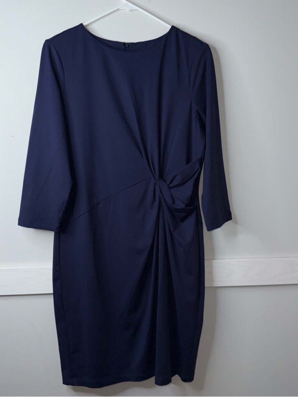 J. McLaughlin Catalina Cloth Navy Twist-Knot Long Sleeve Sheath Dress